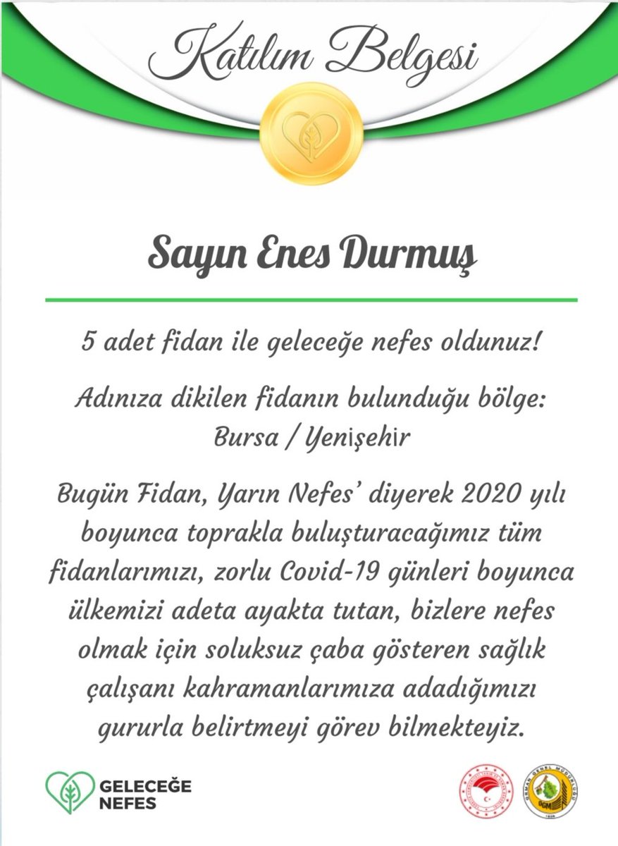 Bu güzel çalışmaya destek veriyor ve
#GelecegeNefes olmak için fidan sahipleniyoruz.
