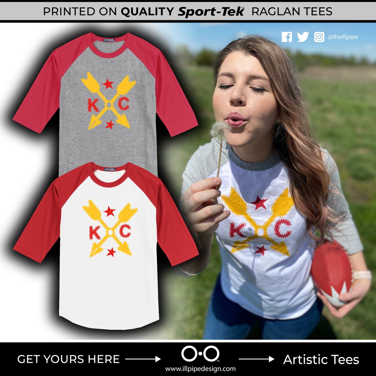 circle3design's tweet photo. Get out and enjoy this beautiful weather, like Lauren! Show everyone your support for Kansas City with this KC Arrow Raglan tee by artist @GalleryMC! Designed and printed in America, order here and it ships directly to you! #kansascity #kcarrows #chiefs
https://t.co/WpvVG0RrkM https://t.co/Ia63A4ArN8