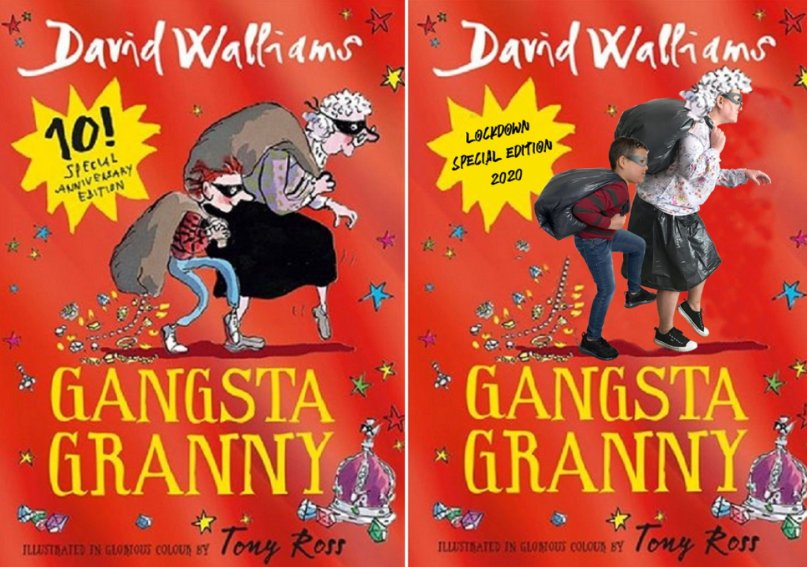 DelvesJunior's tweet photo. Kamran from Red 3 recreating the Gangsta Granny book cover with his Nan. Absolutely fantastic and creative ! @davidwalliams https://t.co/1K6qzlAPlF