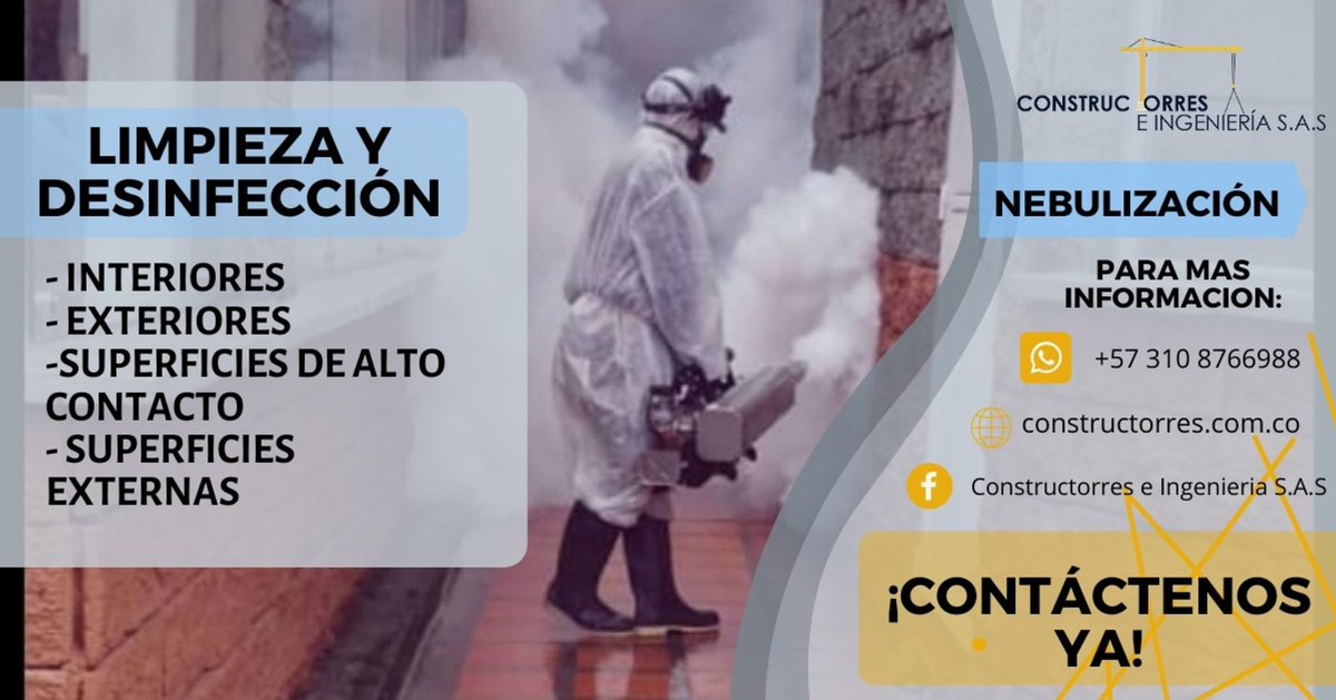e_ingenierias's tweet photo. DESINFECCIÓN AMBIENTAL
CONTÁCTENOS YA:
Si necesita alguna información no dude en enviarnos un mensaje por este medio y con gusto lo atenderemos#energíasrenovables #servicios #Telecomunicaciones #desinfeccion #Covid19Colombia #limpiezaprofunda #desinfección  #contactenosya https://t.co/yH6YIfWOjY