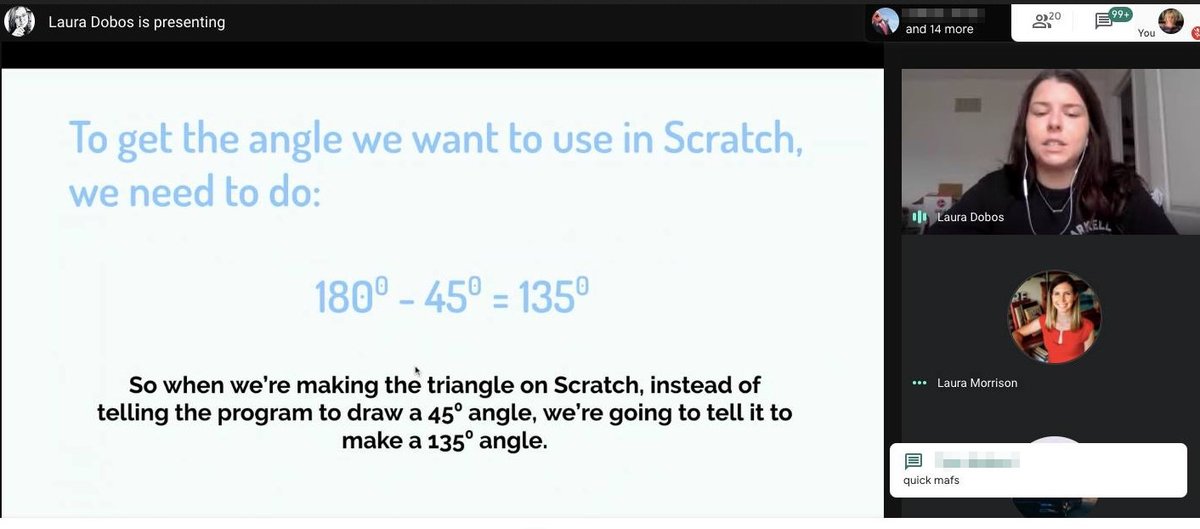 steam3Dmakerlab's tweet photo. In today's online #mobilemaker session, we're working with a fantastic group of Grade 5/6 students and using Scratch to explore triangular prisms! #makeON https://t.co/xefRp7iwkp