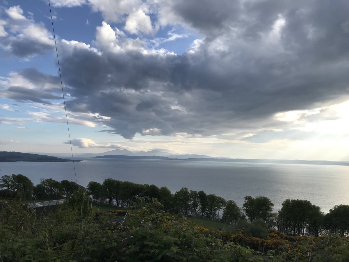 Out for a walk with my son. Firth of Clyde looking good. Edge of Cumbrae on left, Bute opposite, Arran behind and Mull of Kintyre in the distance, left side. Lucky to live in Scotland.