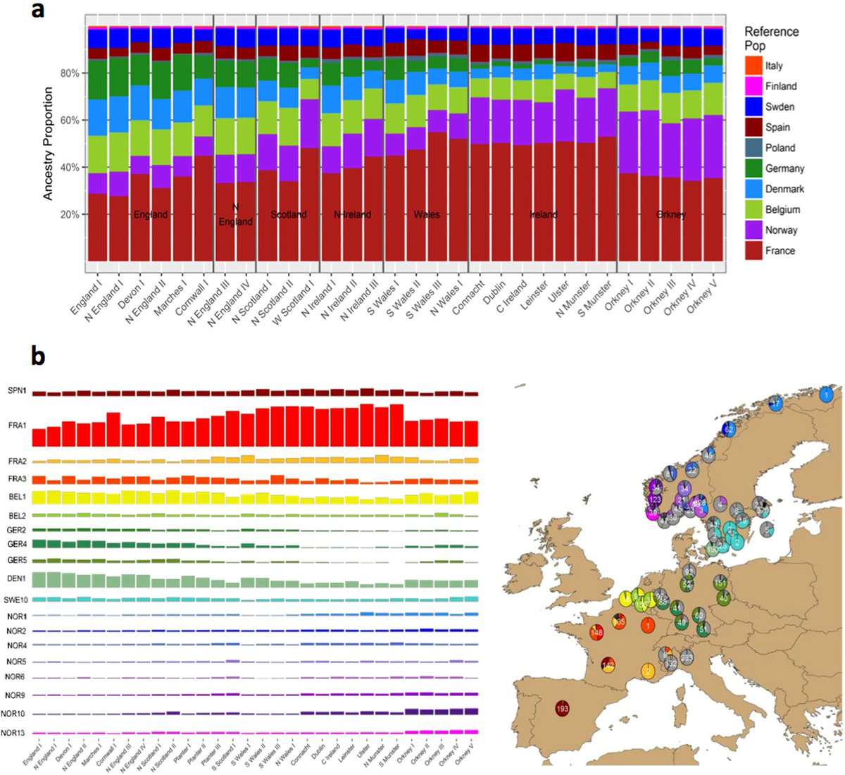 The French DNA very likely came to populate the British Isles as early as 33,000 BC as the Box Cave in Wales with its Red Lady of Pavilland bones, would seem to prove.The Anglo-Saxon Germanic DNA infusion is not only comparatively recent, but minor: https://www.nature.com/articles/...