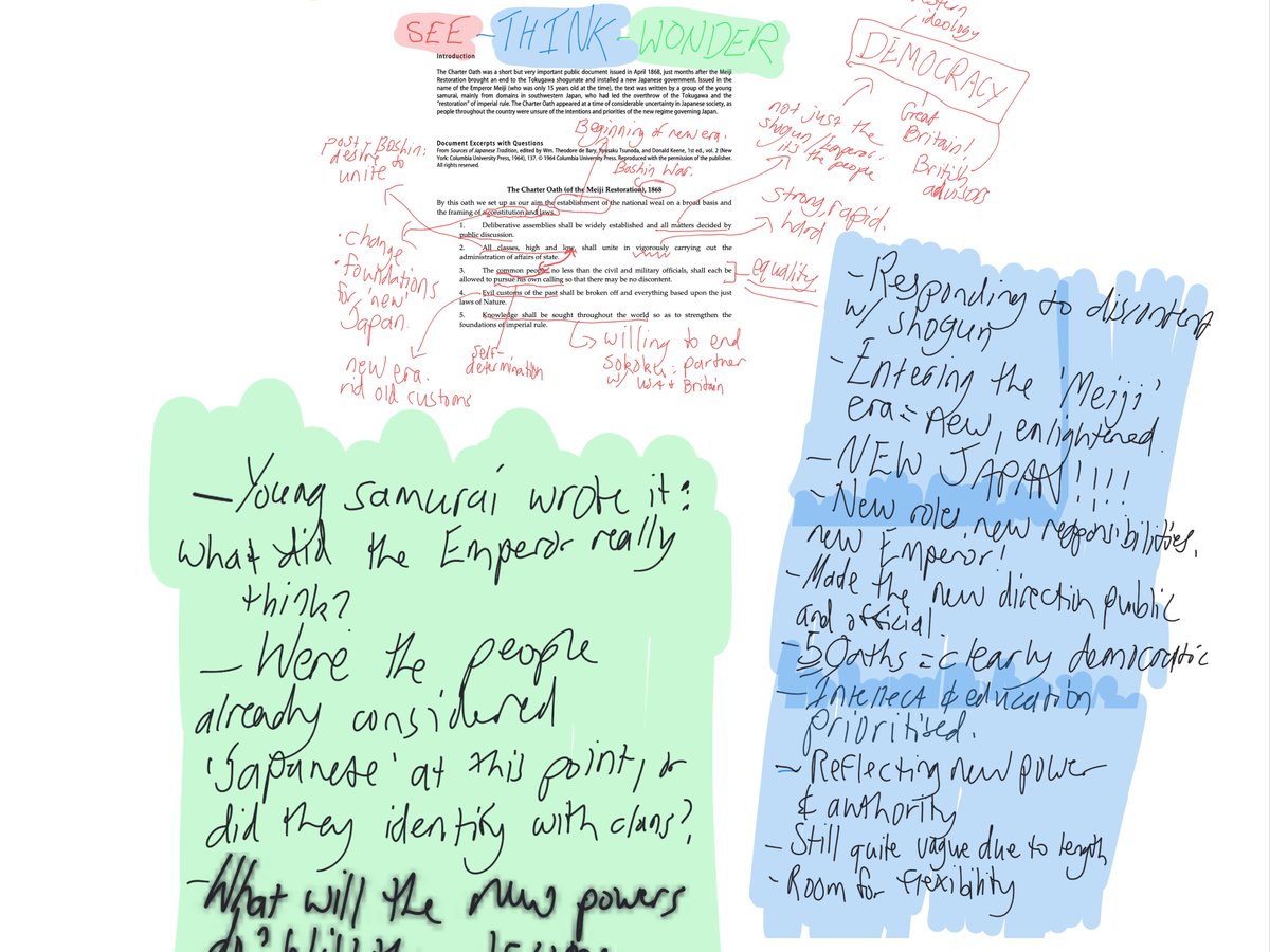MrFafDriscoll's tweet photo. See-Think-Wonder via @explainevrythng w Year 11 #HSCMod. Great app (still learning) for #RemoteLearning and recording discussions around source analysis to help Ss see their thinking and learning! #VisibleThinking #VisibleLearning @ProjectZeroHGSE https://t.co/7NDOIKGtYL