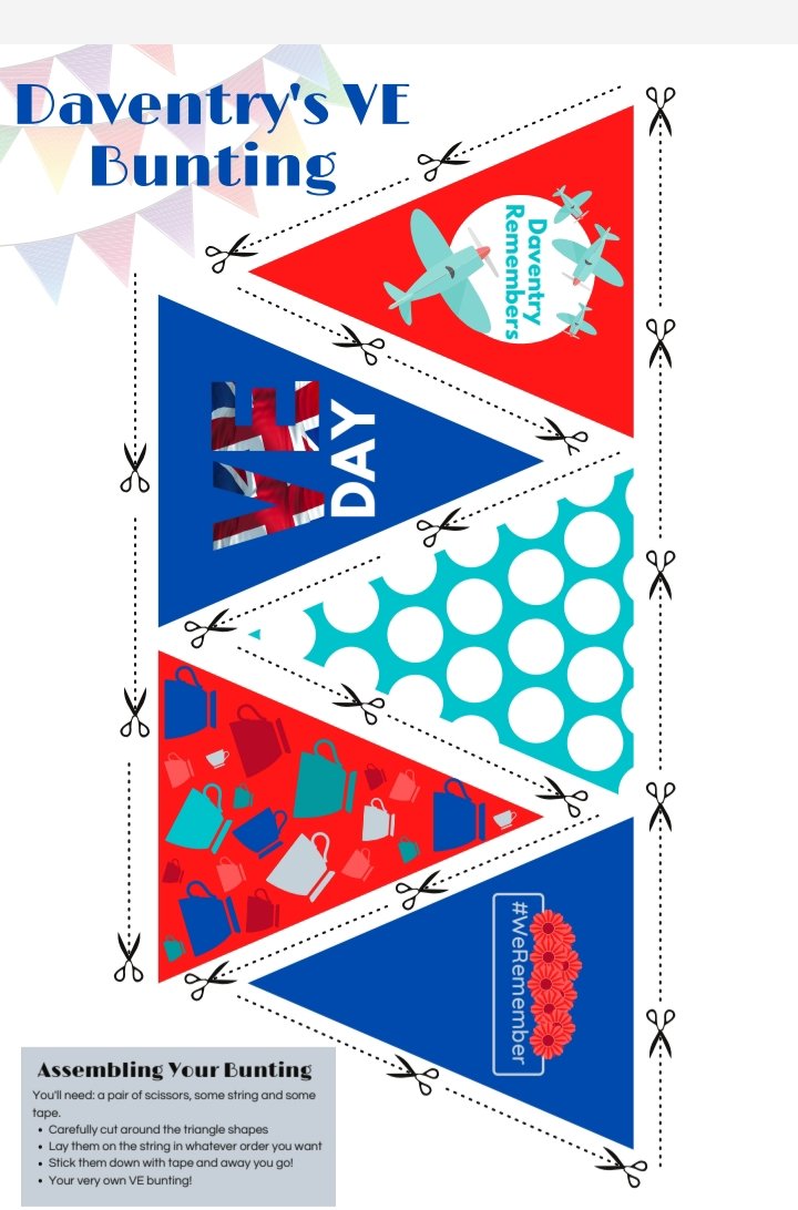 If you haven't managed to source bunting for tomorrow's VE day, we've created some for the day! Print this off, cut it out, hang on some string and there you have it! 

#VEDayAtHome #Bunting #75VEDay
