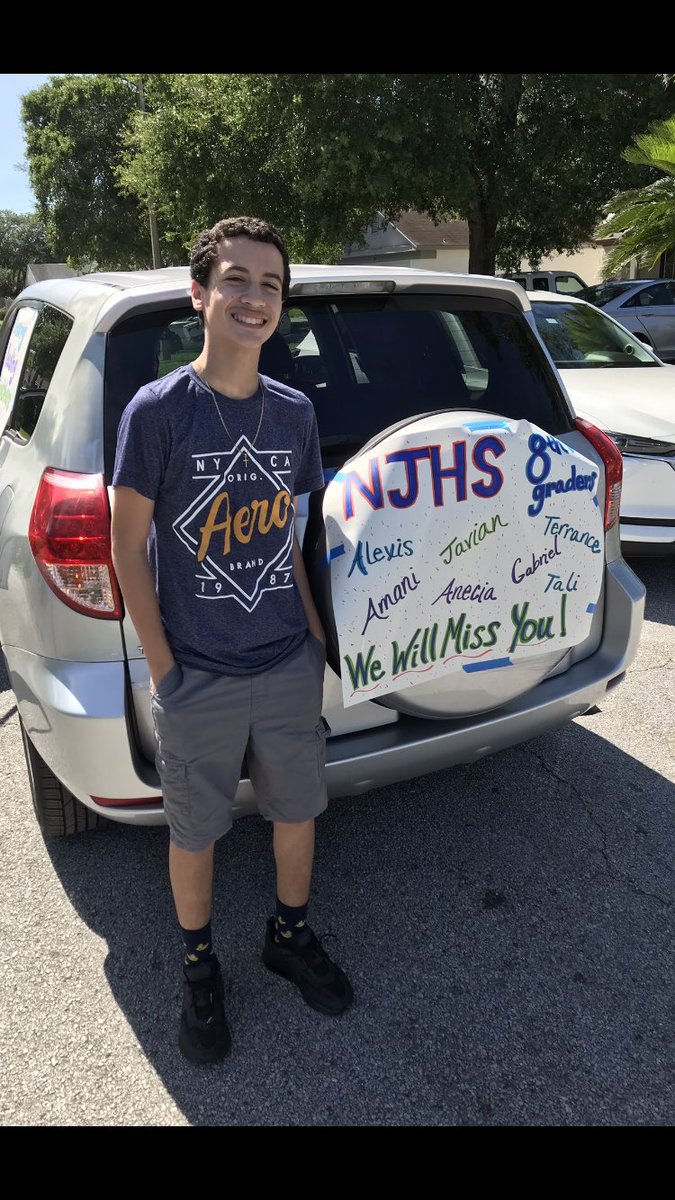 GrecoNjhs's tweet photo. It was great to see several of our @GrecoNjhs members along the ‘parade’ route today, inc. graduating 8th graders Javian (President) &amp; Terrance (VP). Thank you to all who came out to show their Greco Pride! 🐾 We miss you! #GrecoPride @Grecoms @AchievementSch @GrecoIB https://t.co/E3JduLscjX