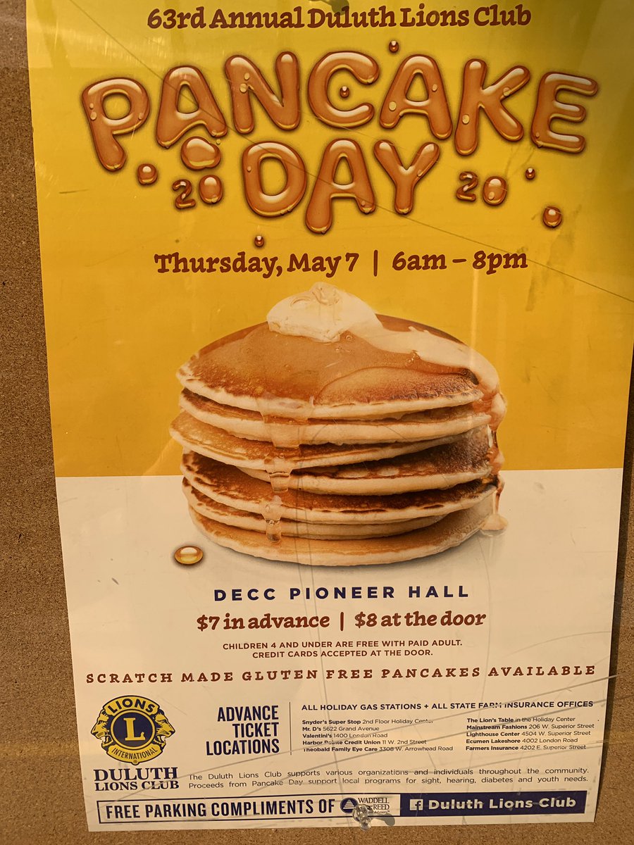 jeffstark's tweet photo. Realized that today was supposed to be Pancake Day. That annual Duluth tradition was yet another casualty of this pandemic. I’ll pour some maple syrup out for all my homies I’m missing here today. https://t.co/XzyjRRIofF