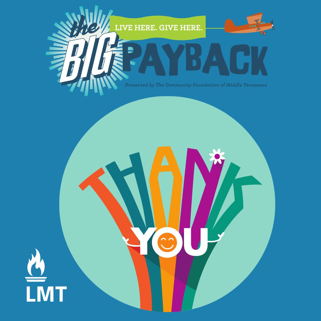 WOW! You knocked it out of the park! We raised $5,358! The 'Match with Jack' makes a grand total of $10,358! THANK YOU!
The Community Foundation of Middle Tennessee/The Big Payback 2020 raised over $4.2 million for 988 non-profits in Middle Tennessee. #GivingMatters #BigPayback