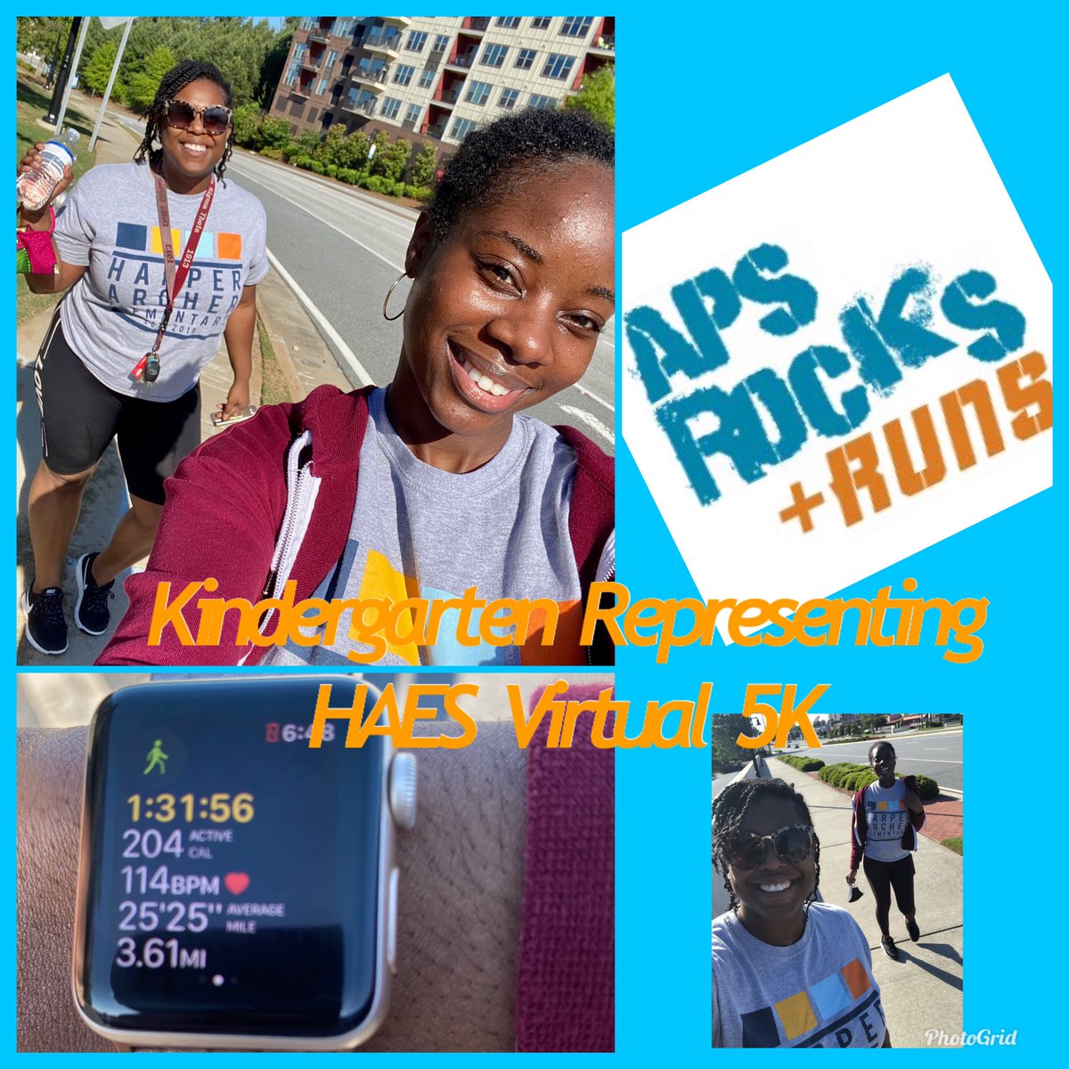 BLAZEnTeacha's tweet photo. Kindergarten representing HAES 💙💛🧡Virtual 5K 💪🏾 🏃🏾♀️ 🏃🏾♀️ 🏁 #itsamarathonnotarace #APSRocks #HAES #Kindergarten #5K #Keyes #George @APSHAES @PrinDSTaylor https://t.co/klsFmwMVCN
