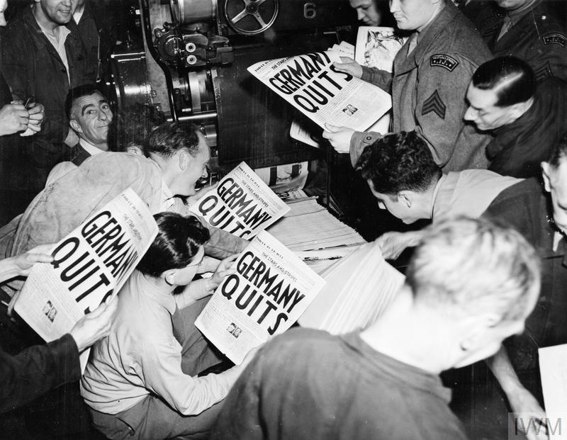 Crowds – of about 10,000 - began to assemble in Trafalgar Square on the evening of the 7th May. Formal celebrations were put on hold after Churchill agreed to wait until 3pm on the 8th at the request of Truman and Stalin.