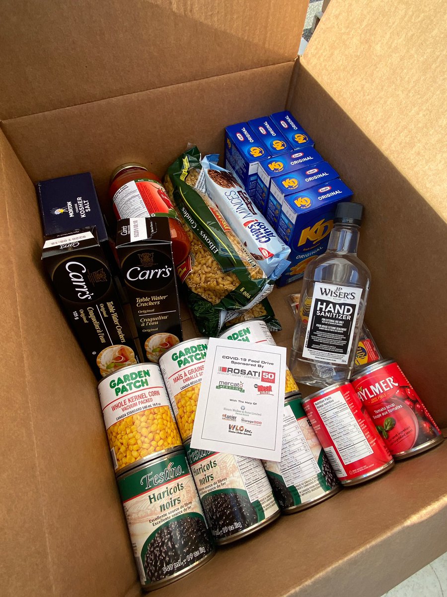 Great community partnership led by Rosati Group, Mercator Fresh and Mr. Meat Market to provide 1000 families through Windsor Lifeline Outreach Food Bank with can goods and J.P. Wisers hand sanitizer! #YQGStandsStrong