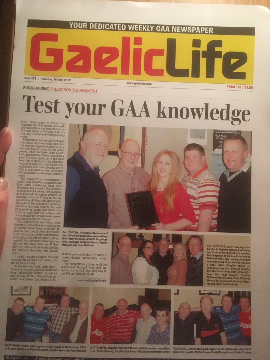 McKennasMaghera's tweet photo. When we can get it organised!!  #Peters #BallBreakers quiz can be a good night too!! It even makes the front pages @Gaelic_Life https://t.co/rl2Kq6D4Mz