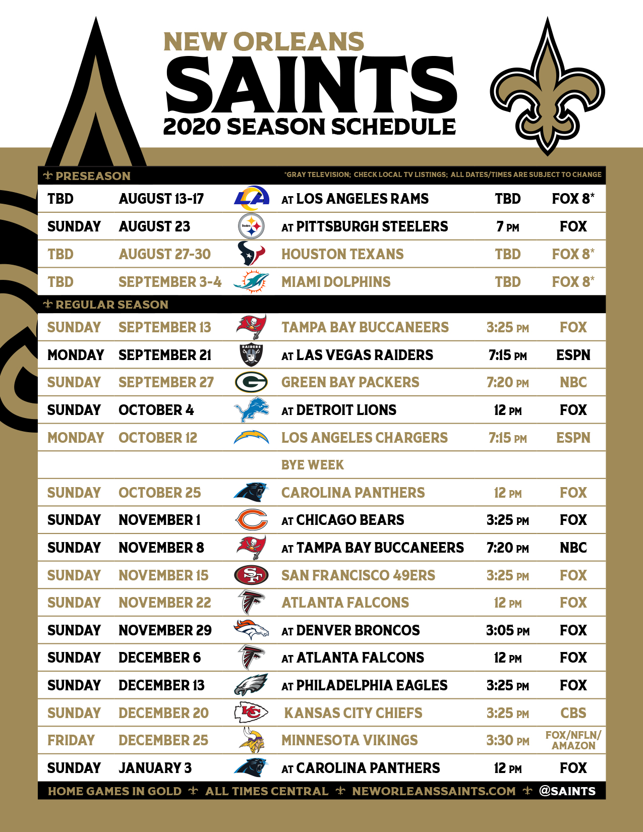 new orleans saints on tv today