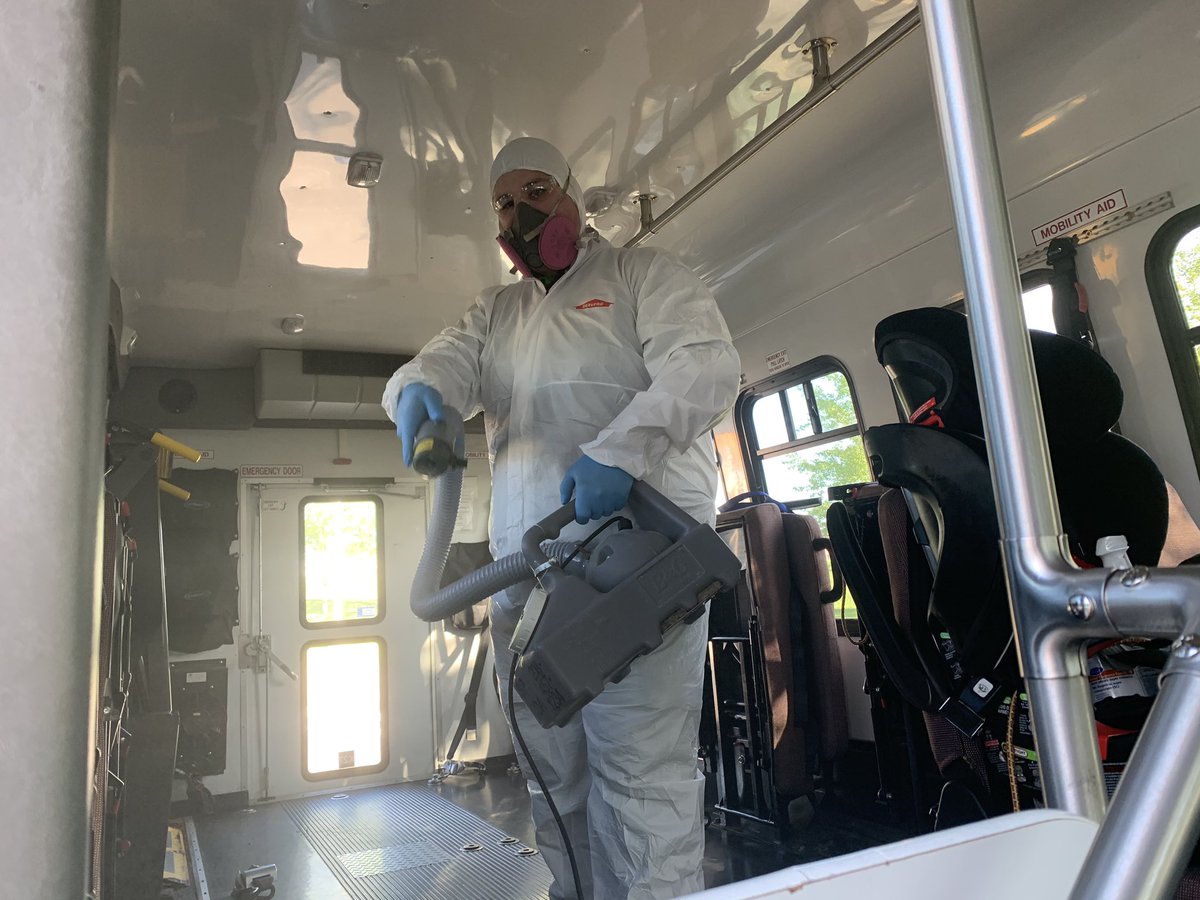 AngelaBlessin15's tweet photo. SERVPRO of Coeur dβAlene had the chance to give back to the community today by fogging and wiping down their transportation vehicles. Thank you Kootenai Health for allowing us to support you! COMMUNITY MATTERS!!! #SERVPROcda #oneteam #transportation #disinfecting #fogging https://t.co/Pqrx63ludG
