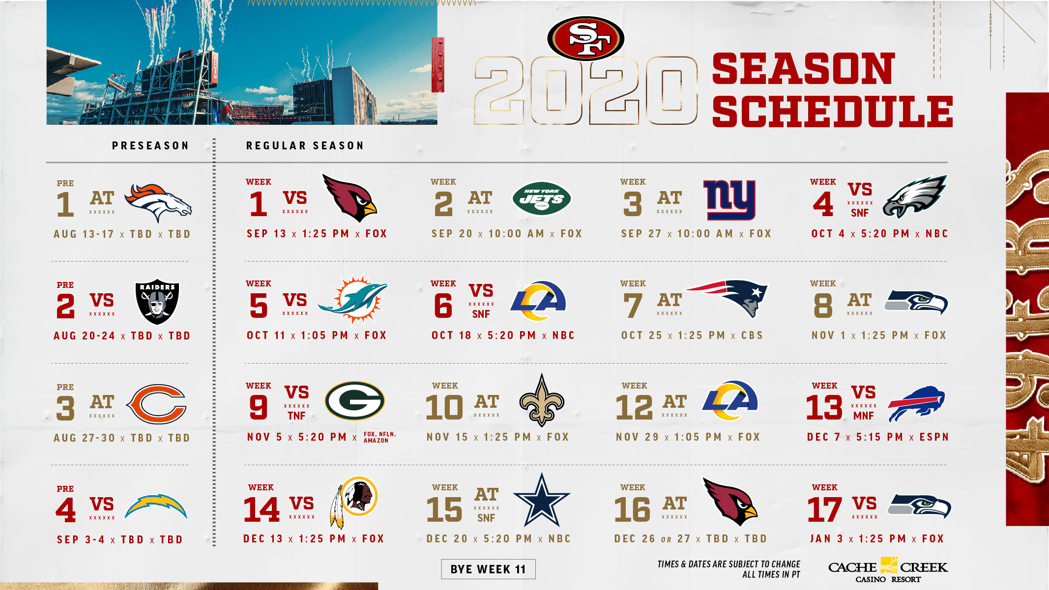 San Francisco 49ers 202021 Schedule Released 750 The Game