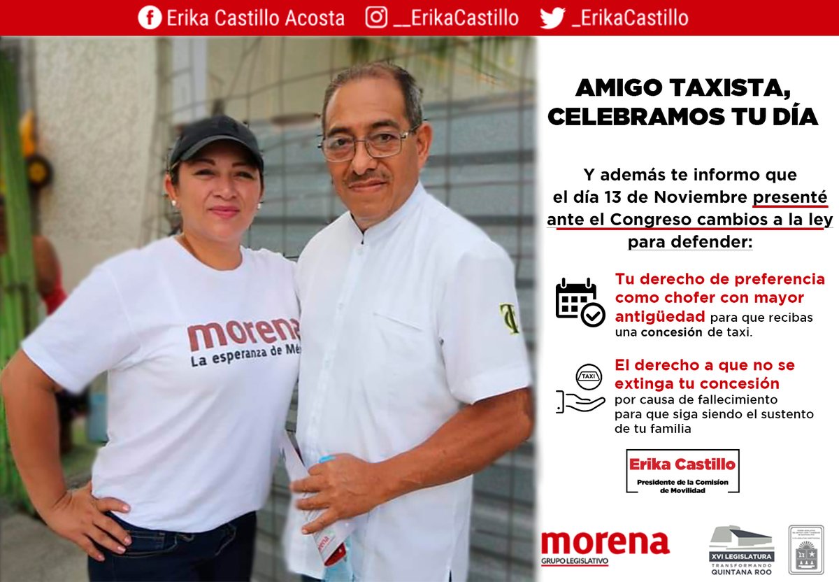 _ErikaCastillo's tweet photo. #DiaDelTaxista #CongresoQroo #DiputadosMorena

Felicidades a todos los taxistas en su día 🎉🎉🎉 https://t.co/sLHAgYmjoj
