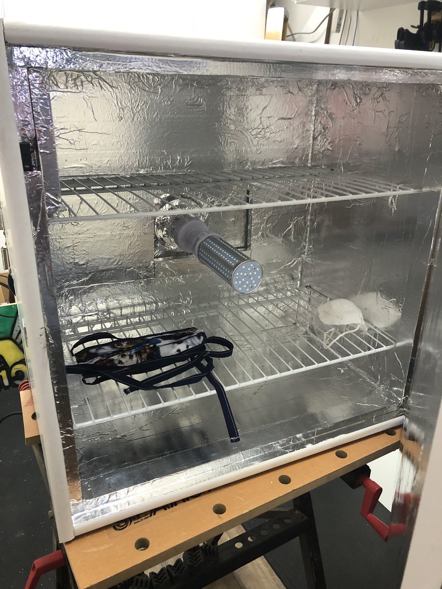 SparkWorksVR's tweet photo. Made a UV light sanitizer box with timer remote for our #VR headsets. Donated it to a local hospital to clean their #facemasks and #PPE #pandemic #Covid_19 https://t.co/ShqfPbUE9c