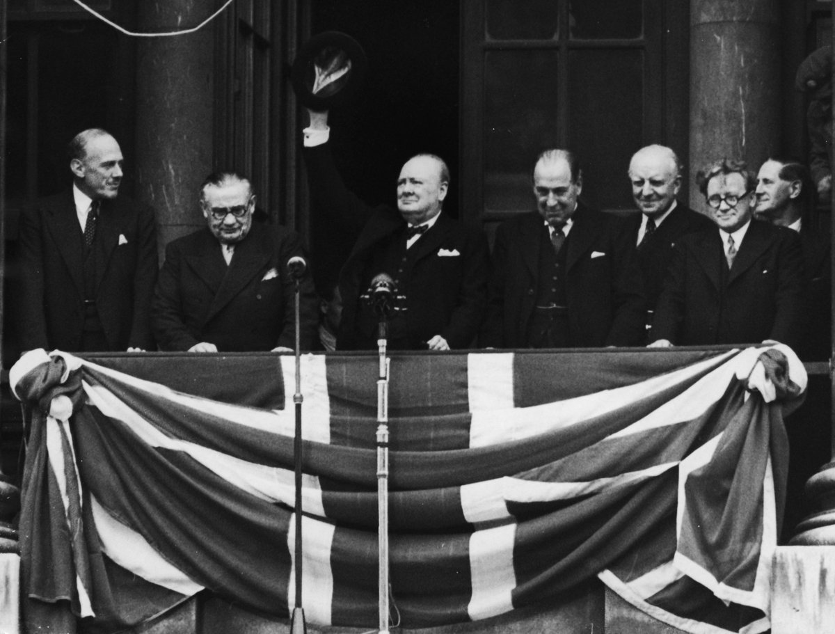 Churchill tried to bring Bevin forward for his own cheer – but Bevin is said to have replied ‘No Winston, this is your day’Bevin led the crowd in a chorus of ‘For he’s a jolly good fellow’ before leading them in giving ‘three cheers for victory’