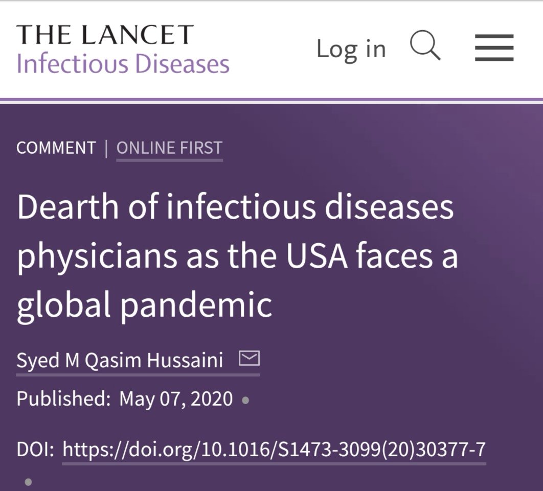 Given increasing global travel, continued emergence of new infectious diseases, antibiotic-resistant organisms, and a growing population, the role that infectious diseases specialists will have in the health of everyone in society will only increase. 
thelancet.com/journals/lanin…
