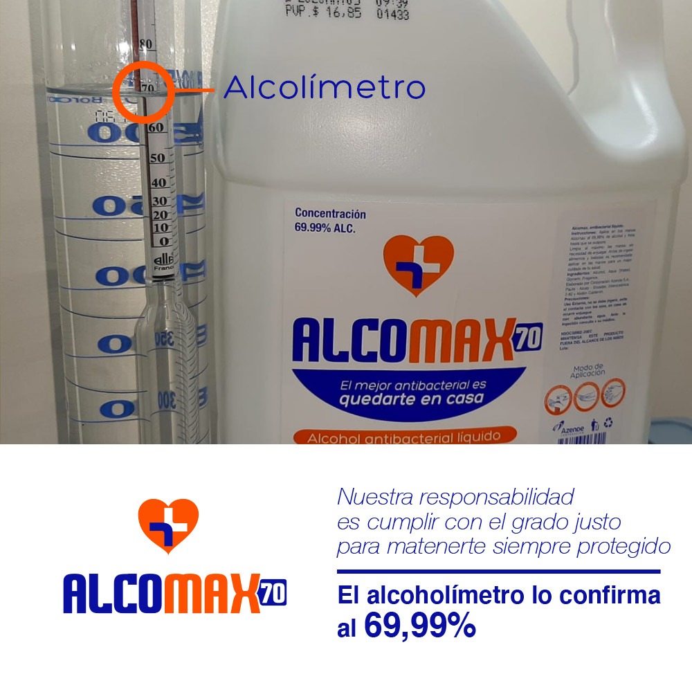 Azendecorp's tweet photo. La responsabilidad y los valores empresariales deben primar en tiempos de pandemia. #ALCOMAX 69,99% de concentración de alcohol, cumple con las normas y recomendaciones de organismos nacionales e internacionales como #ARCSA #OMS #CDCEstadosUnidos. #ZhumirEcuador #VivantEcuardor https://t.co/fnLvCLwmU3