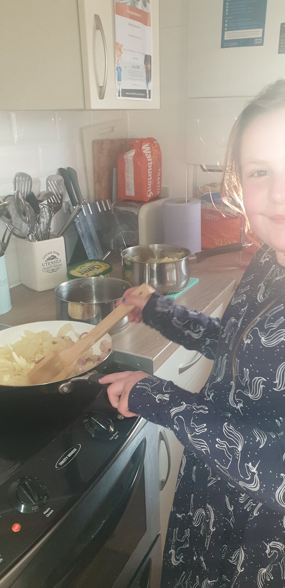 BremnerHayley's tweet photo. @LavenhamPrimary this evening Bethany prepared and made us a wartime tea of Bubble and Squeek. All made fresh, as we had no leftover mash and cabbage. It was delicious  ❤ #eaglestakeover https://t.co/CZQKQ7eI9I