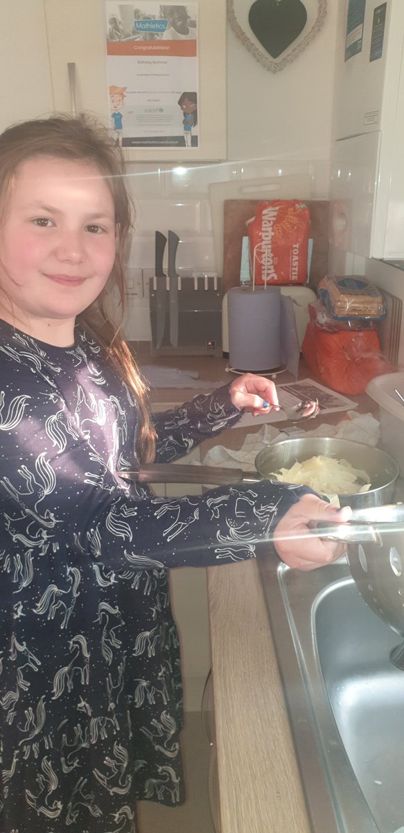 BremnerHayley's tweet photo. @LavenhamPrimary this evening Bethany prepared and made us a wartime tea of Bubble and Squeek. All made fresh, as we had no leftover mash and cabbage. It was delicious  ❤ #eaglestakeover https://t.co/CZQKQ7eI9I