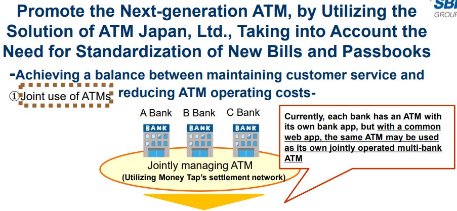 WKahneman's tweet photo. SBI's annual report has plans to consolidate Japanese ATM's through MoneyTap's settlement network.  MoneyTap is built on Ripple.  On p.59, MoneyTap is also presented parallel to CAFIS and ANSER in a slide.
https://t.co/UIu8Jp8Gr3 https://t.co/4J2RMXqjGx