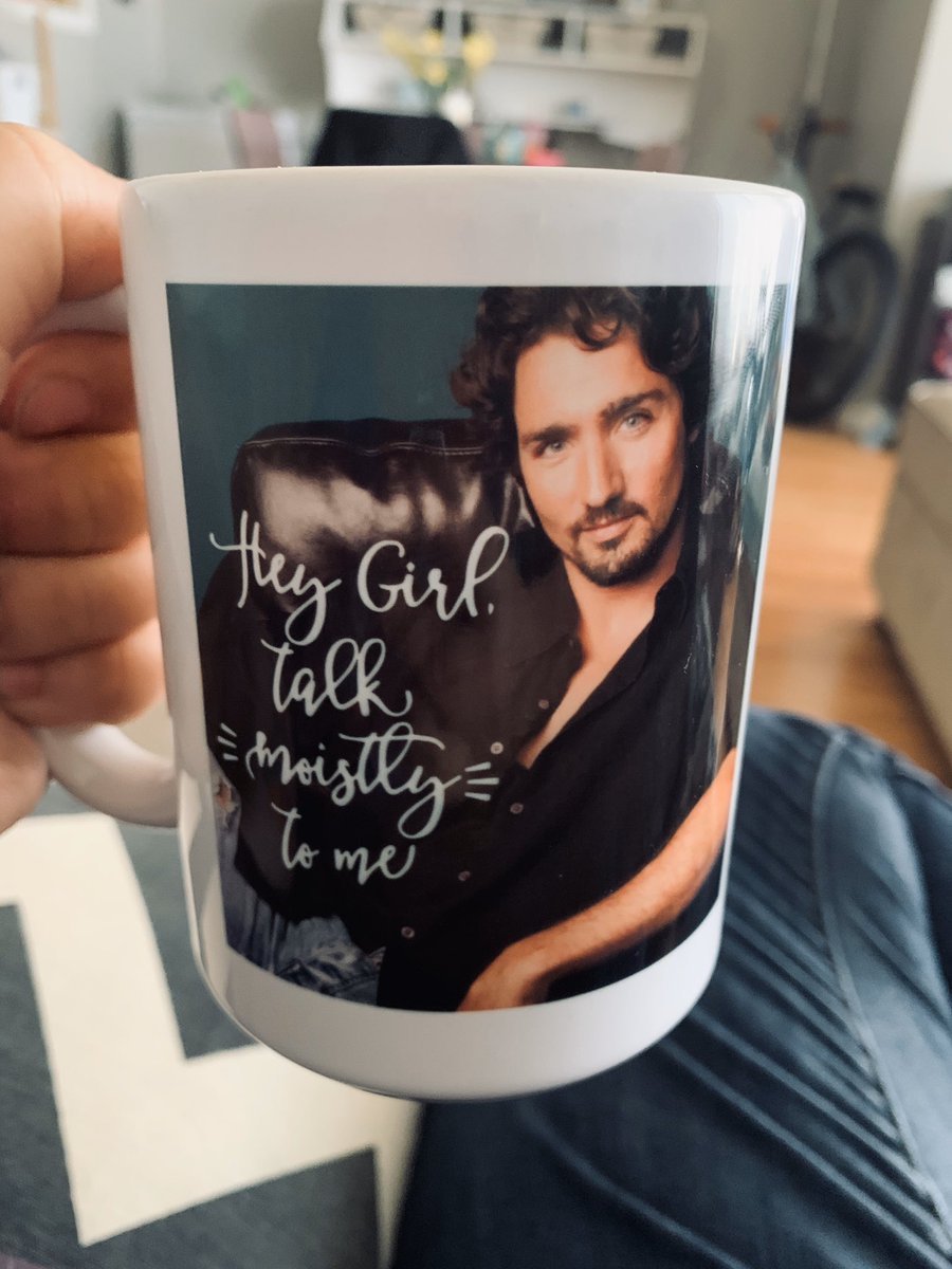BeattyRebeccah's tweet photo. The one good thing to come out of covid-19 😂 @JustinTrudeau #moistly #bestmothersdaygift #newmug #canadawins https://t.co/xK8tzCOzCw