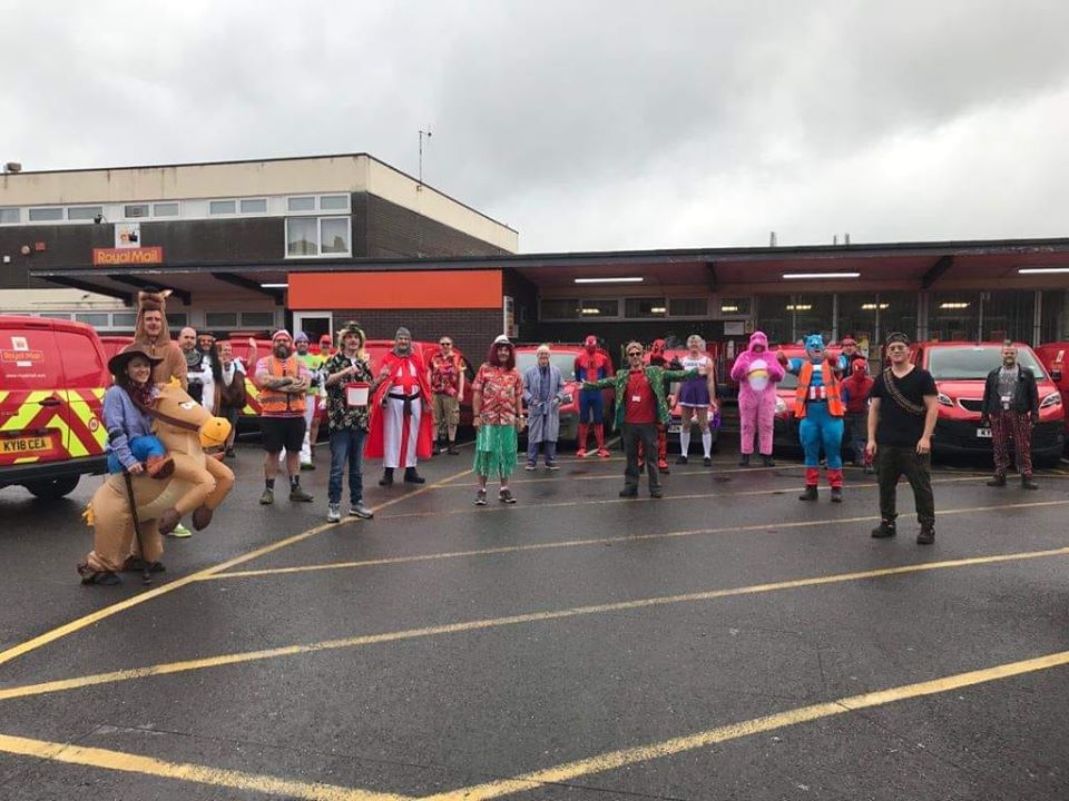 mark_stockton's tweet photo. With only a few days left of fundraising!!! fancy dress Friday at Macclesfield Delivery office was a great success the postmen and women have managed to raise a fantastic total over £1870 for our local hospice #CWUnews @DaveKennedyCWU #Macclesfield #MacclesfieldExpress https://t.co/AHMnISPh3j