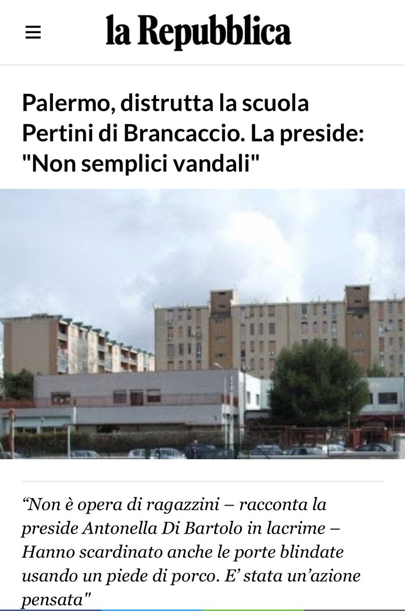 AzzolinaLucia's tweet photo. Quanto accaduto alla scuola Pertini di #Palermo è gravissimo. Un attacco che colpisce lo Stato. Ho sentito la dirigente: faremo tutto ciò che serve per aiutarli a ripartire. È una scuola che ha numeri incredibili nella lotta alla dispersione scolastica. Non la lasceremo sola. https://t.co/BECJrxhcUb