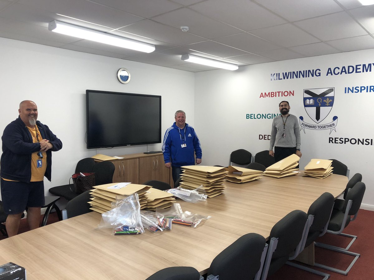 Kilwinning_Acad's tweet photo. Today we delivered Learning Packs to our first group of pupils. Thanks to Billy, Patrick and Bruce for delivering! Over the coming weeks this will be expanded to ensure pupils with no or limited access to ICT can continue learning ❤️ #belonging #ambition #dedication https://t.co/0TrKyvQdOm
