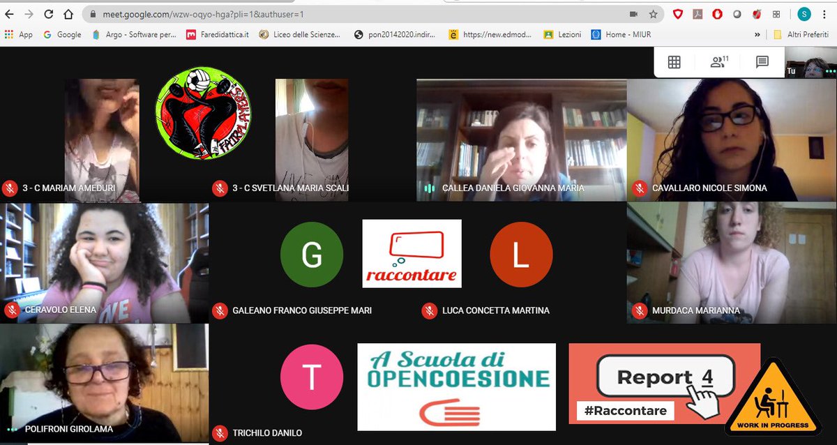 InMazzini's tweet photo. #giorno7 #-16.  #workinprogress per la stesura del #report4 #raccontare. Il team #fairplayers dei #liceimazzini di #locri si è incontrato oggi sulla piattaforma #meet per lavorare #adistanza sulla stesura dell'ultimo report. https://t.co/TkyKnjGlMp