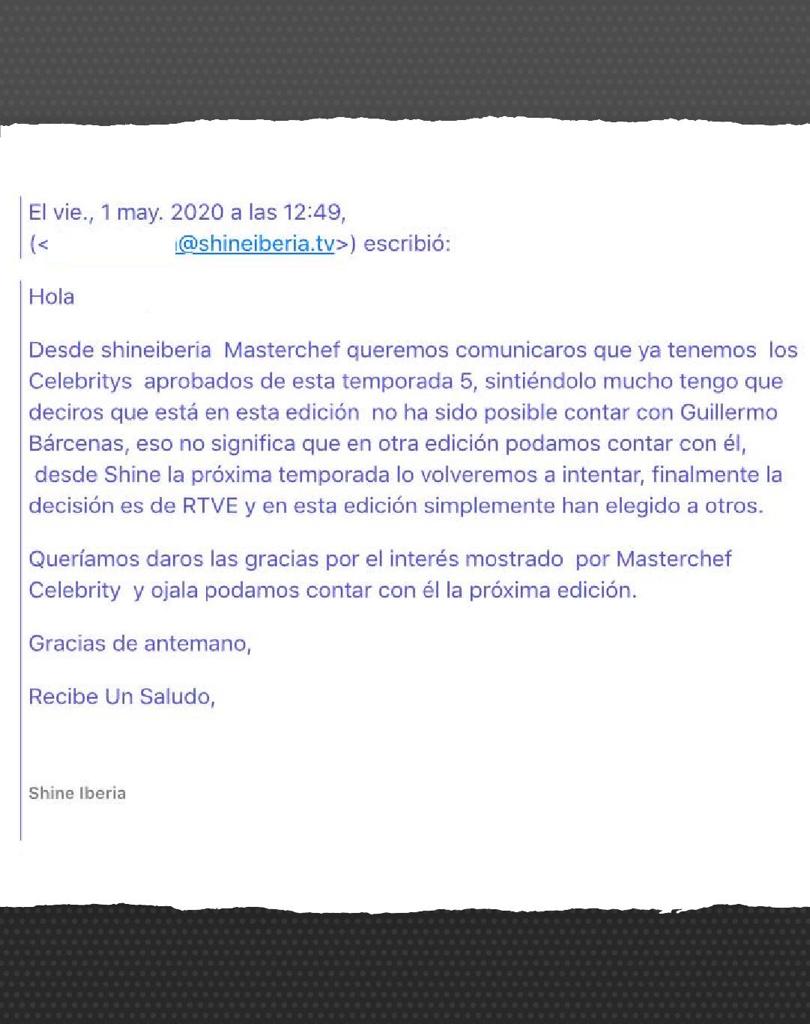 taburete89's tweet photo. Tras lo ocurrido con mi publicación de anoche, y la correspondiente respuesta de la productora en la que se comunicaba que yo no estaba en lo cierto y que TVE no tenía nada que ver con la decisión, me veo obligado a enseñar esto públicamente.
 ¿Quién miente? Yo, no. https://t.co/SmduJf2rEx