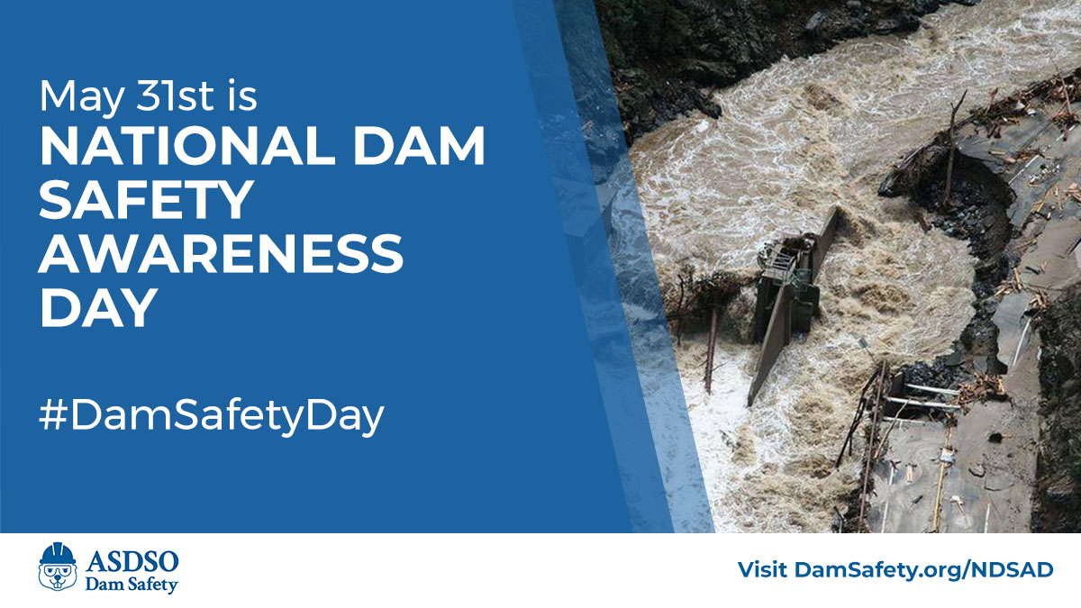 Dam_Safety's tweet photo. Join ASDSO on May 31st in remembering the lessons learned from past dam failures, pushing for strong dam safety programs, and encouraging investment in critical infrastructure. https://t.co/zxgkVRlsHC #DamSafetyDay https://t.co/axwMKhIRdb