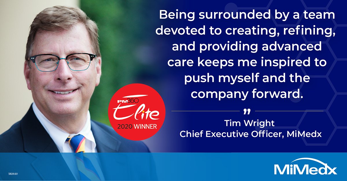 MiMedx's tweet photo. Honored to share that our CEO, Tim Wright, is one of this yearβs @PM360online ELITE Transformational Leaders! Thank you for your dedication to patient care and transforming lives. #PM360ELITE https://t.co/OqpeaF9vTw #partnersinhealing #mimedxpatientsfirst #mimedx https://t.co/g7FEb6OPWQ