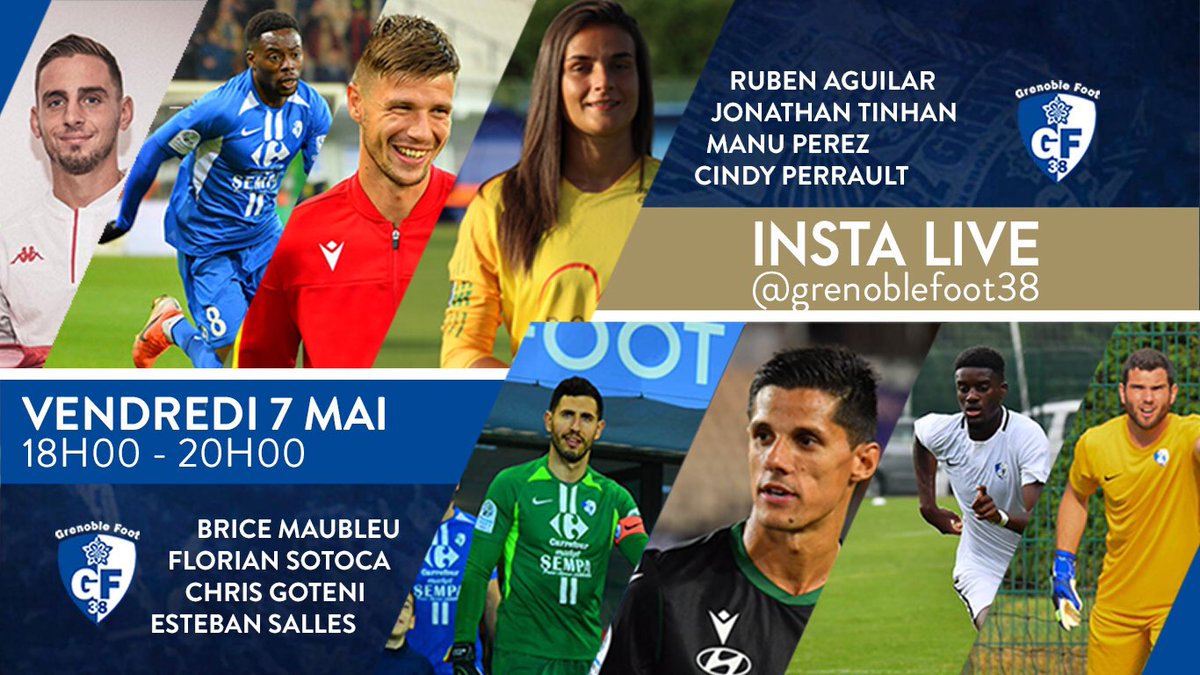 Rendez-vous demain (18h-20h) pour un live <a href="/instagram/">Instagram</a> sur le compte du GF38 avec des joueurs grenoblois (B. #Maubleu, J. #Tinhan, <a href="/Goteni2/">Goten’s21</a> , E. #Salles) ou des ex-GF38 (R. #Aguilar, <a href="/manuperez_23/">Manu Perez</a> , <a href="/CindyPerrault/">Cindy Perrault</a>, Flo #Sotoca)  👁🔵⚪️