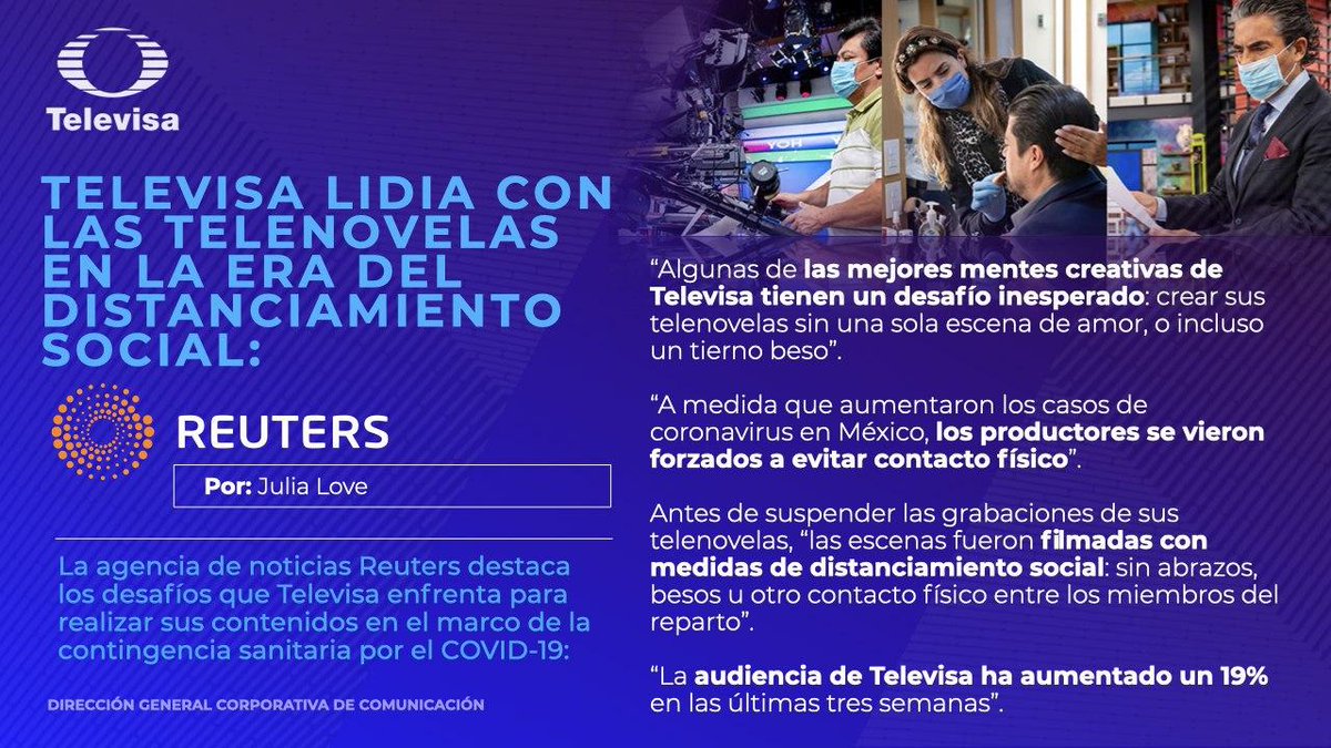 “Televisa lidia con las telenovelas en la era del distanciamiento social”: <a href="/Reuters/">Reuters</a>, <a href="/byJuliaLove/">Julia Love</a>
reuters.com/article/us-hea…