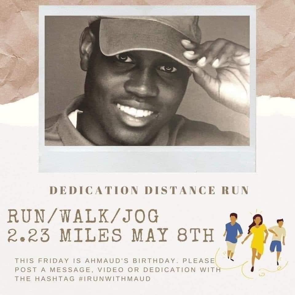 He was exercising for his health and wellness like I ask you to everyday and became a statistic at the hands of violent racist men. Join me in running tomorrow. I hope that you will not shy away from confronting racism EVERY SINGLE TIME you witness it. #IrunwithMaud