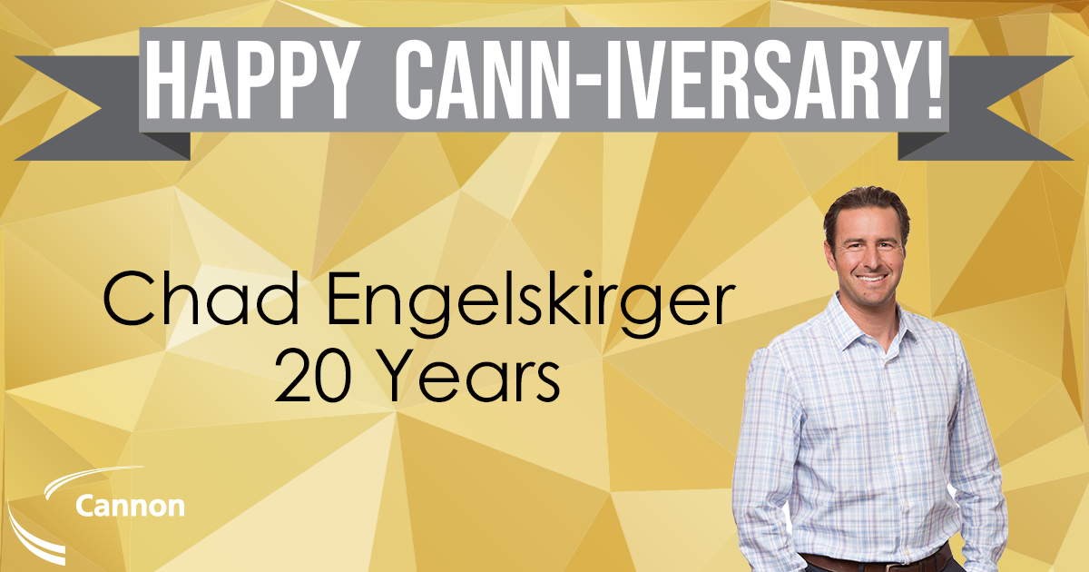 CannonCorp's tweet photo. Happy Cann-iversary to Chad Engelskirger. Thank you for being an important member of the Cannon Family! #Canniversary #Celebration #WorkAnniversary #teamwork https://t.co/okRaAc6YwF