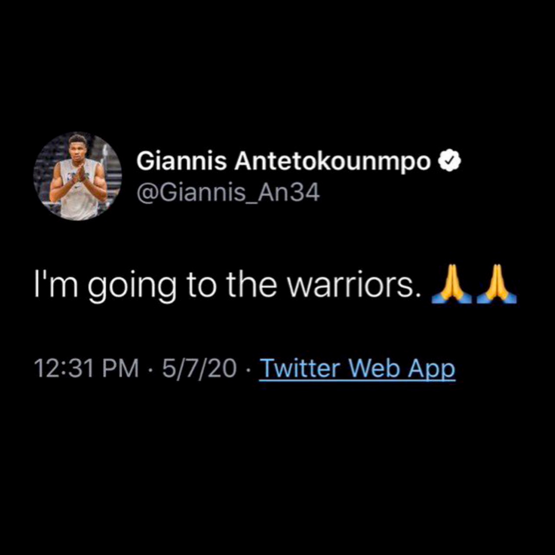 NBCSWarriors's tweet photo. Giannis’ Twitter account was apparently hacked today 😳😳😳 https://t.co/Co8xoRVY1b