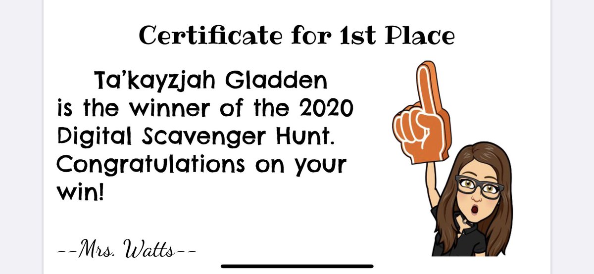 Congratulations Ta’kayzjah Gladden for winning the Zoom Digital Scavenger Hunt!  <a href="/TCBOE/">Talladega Co Schools</a> <a href="/MunfordMiddleAL/">MMS</a>