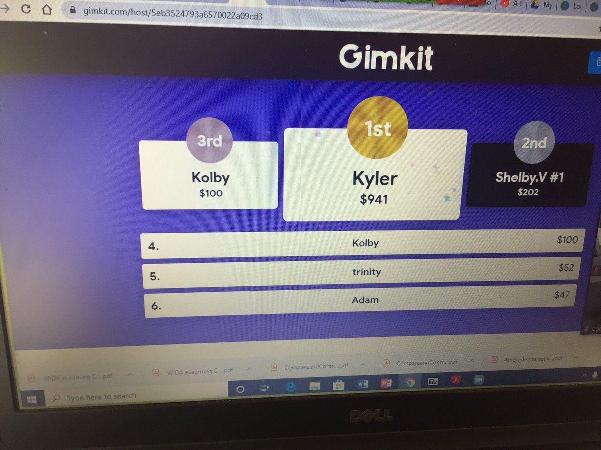 WarrenClass's tweet photo. Two great class Zoom meetings today and two awesome Gimkit games to practice using quotation marks! I’m so proud of these students! #stilllearning #thinkleadsucceed #alcontinueslearning @CISWildcats @CullyN2 https://t.co/RlU7IB4vNW