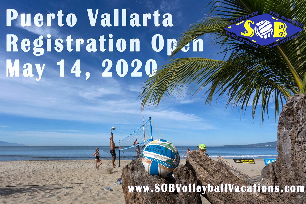 vbvacations's tweet photo. Hello SOB Friends,
Registration for both weeks of the 2020 Puerto Vallarta Volleyball Vacation opens on Thursday, May, 14. See website for new deposit and cancellation policy's. Stay healthy and safe!!! #sobvolleyballvacations #sobpv2020 https://t.co/spm5S7dOK9