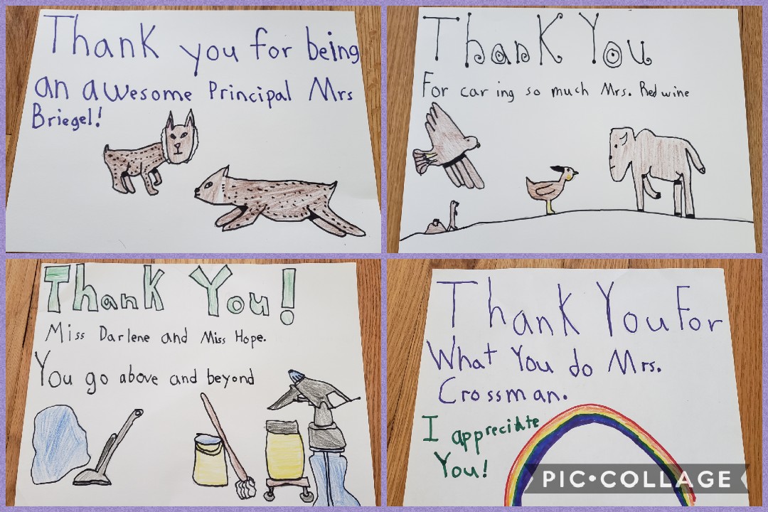 CassieSims05's tweet photo. Support Staff Thursday!  The kids made pictures for those who help keep Wegienka running!  Thank you for all you do! #wegienkawildcat https://t.co/3wqBiPdcoe
