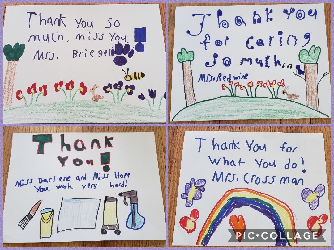 CassieSims05's tweet photo. Support Staff Thursday!  The kids made pictures for those who help keep Wegienka running!  Thank you for all you do! #wegienkawildcat https://t.co/3wqBiPdcoe