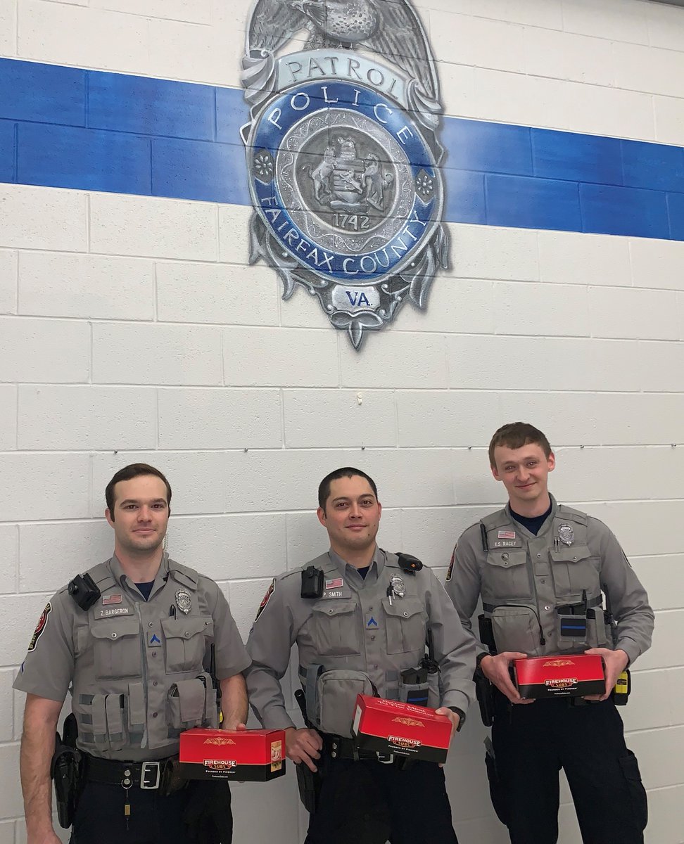 FairfaxCountyPD's tweet photo. A huge thank you to @AppleFederalCU who, in partnership with Firehouse Subs, @fairfaxcot and @iHeartRadio , donated 140 meals to our district stations on Tuesday night. They are pictured here with meals for officers on the Midnights A squad at the Sully District Station! #FCPD https://t.co/WhjzDJLiRF