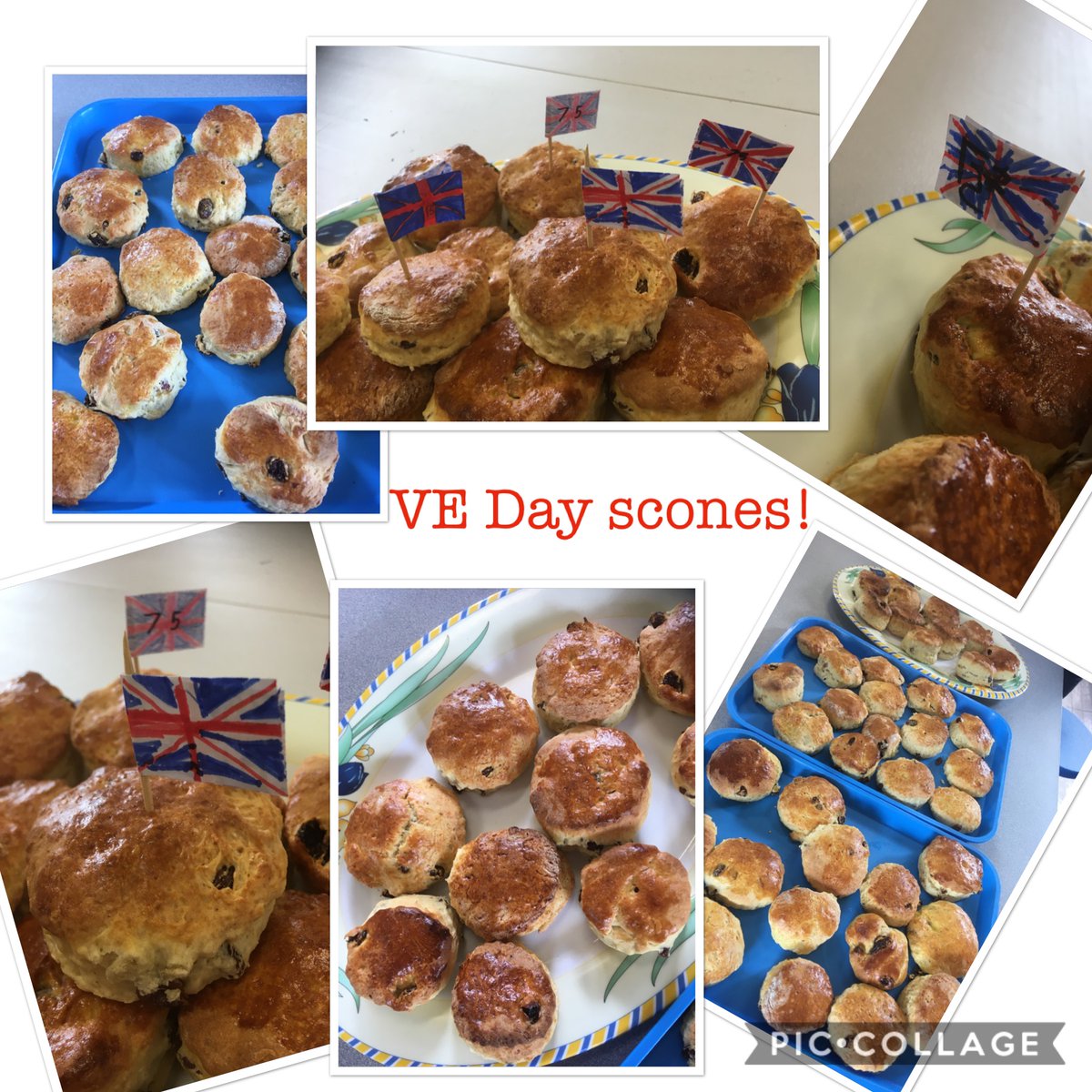 Overleighschool's tweet photo. Sweat shop production line at school today in preparation for tomorrow’s VE Day celebration! Amazing scones professionally made by the wonderful Mrs Randles! These kids don’t know they’re born!!! 
#BuntingsUp #SconesWithJamAndCream #LovedBeingWithTheKids #BankHolidayWeekend https://t.co/YrOvs9XBWF