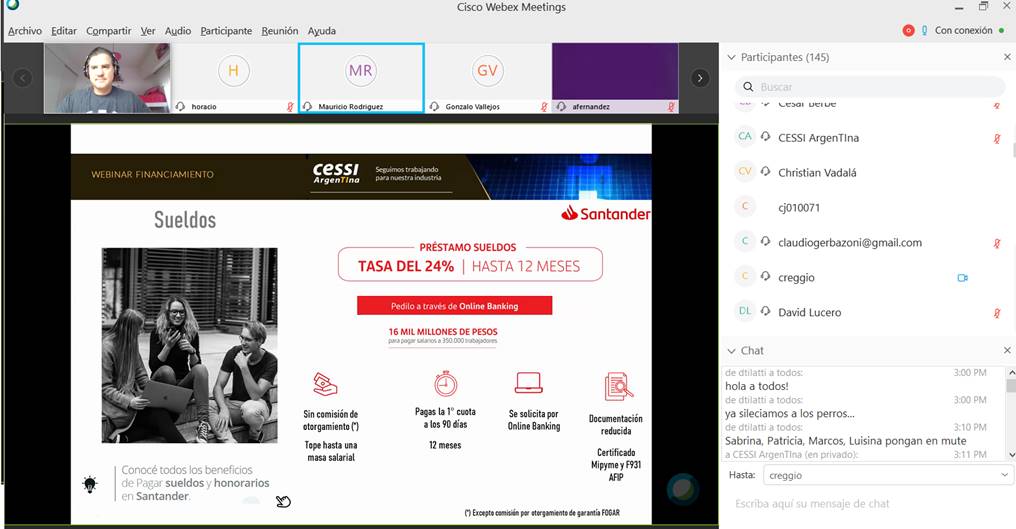 CessiArgenTIna's tweet photo. Recién finalizado Webinar de financiamiento para la industria. El economista Fabian Ciarlotti habló sobre evitar errores financieros en épocas de crisis y @bancosantander @bancoCiudad #BancoNacion sobre oferta de líneas de financiamiento.
#COVID19 #ImpulsandoCESSI #MeQuedoEnCasa https://t.co/rKnZXIFTAW