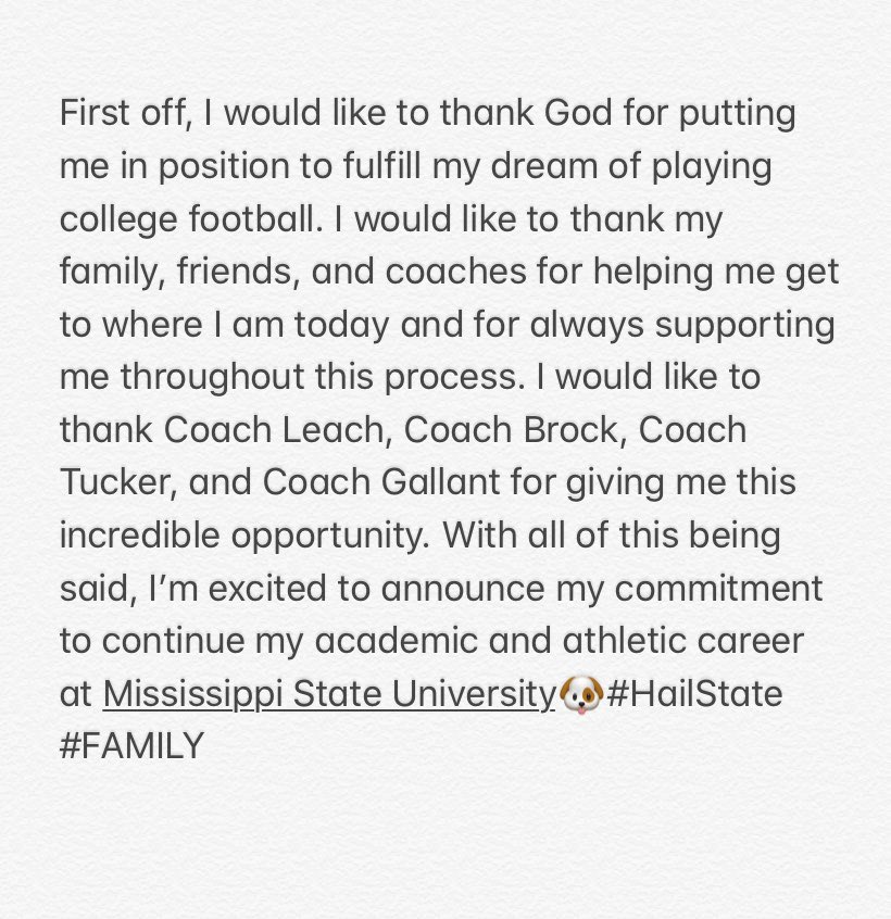 MarshallN1_17's tweet photo. COMMITTED #HailState https://t.co/vFpot7fhUS