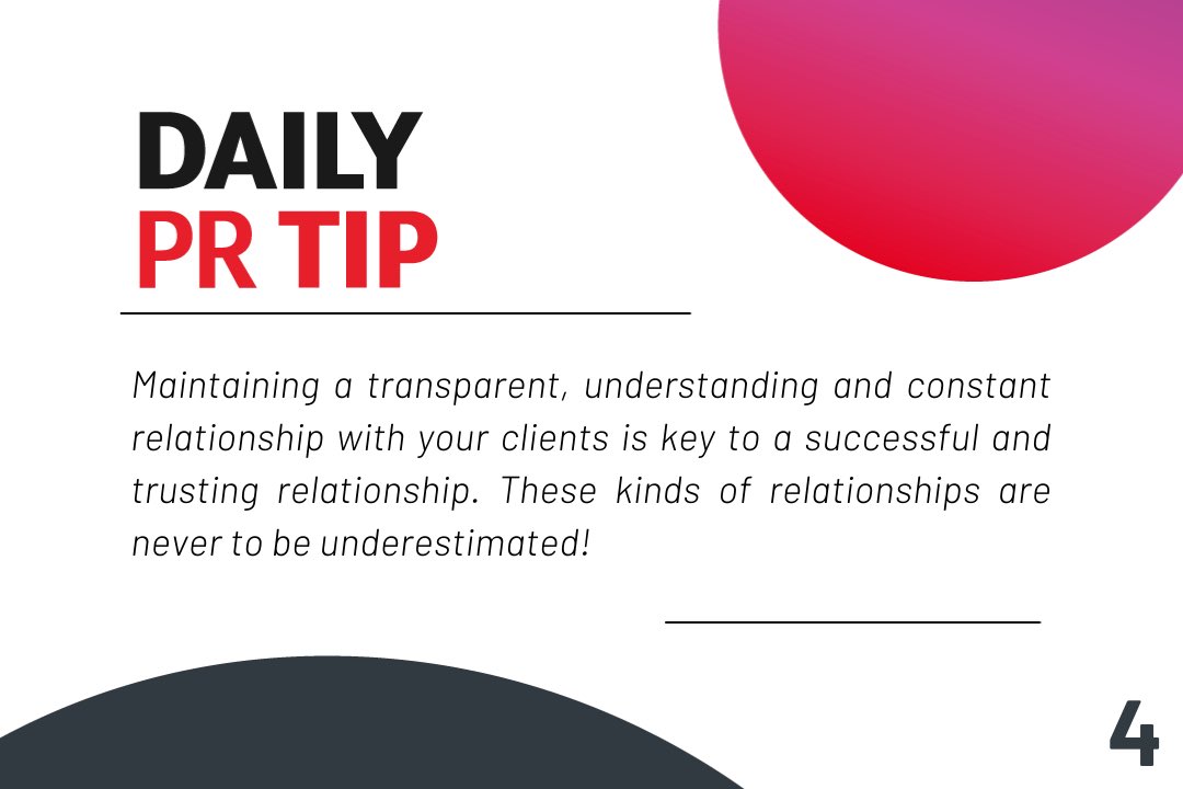 Strong relationships are at the core of public relations and consistent effort must be put into fostering long-lasting connections. You never know what new opportunity may arise from a quality relationship with a client. 
#ConseilRP #PRTips